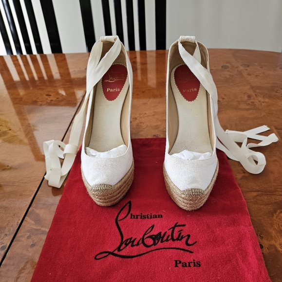 Christian Louboutin Cream Wedge Espadrilles - Picture 4 of 15